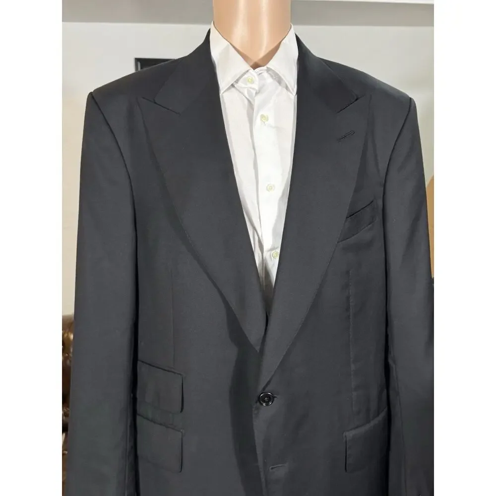 Tom Ford Black Wool Atticus 2 Piece Suit Peak Lapels 58R 48R US 40x30 EUC